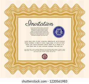 Orange Vintage invitation template. With quality background. Vector illustration. Money style design. 