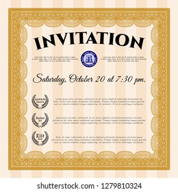 Orange Vintage invitation template. With quality background. Perfect design. Customizable, Easy to edit and change colors. 