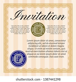 Orange Vintage invitation template. With quality background. Sophisticated design. Detailed. 