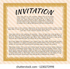 Orange Vintage invitation template. Retro design. With complex background. Detailed. 