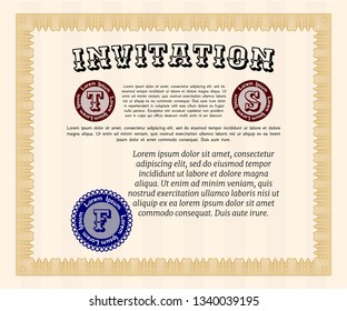Orange Vintage invitation template. Sophisticated design. Customizable, Easy to edit and change colors. With linear background. 