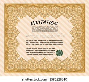 Orange Vintage invitation template. Sophisticated design. Printer friendly. Vector illustration. 