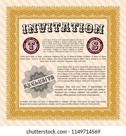 Orange Vintage invitation template. Superior design. Detailed. Complex background. 