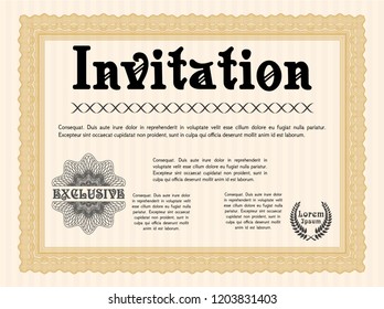 Orange Vintage invitation template. Superior design. With complex background. Vector illustration. 