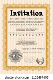Orange Vintage invitation template. Vector illustration. With guilloche pattern and background. Good design. 