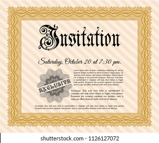 Orange Vintage invitation template. Vector illustration. Complex background. Money Pattern design. 