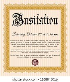 Orange Vintage invitation template. Vector illustration. With complex background. Sophisticated design. 