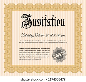 Orange Vintage invitation template. Vector illustration. Complex background. Money Pattern design. 