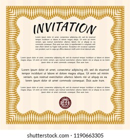 Orange Vintage invitation template. Vector illustration. With guilloche pattern and background. Money Pattern design. 
