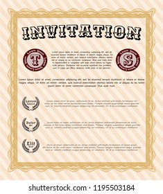 Orange Vintage invitation template. Vector illustration. With guilloche pattern. Money Pattern. 