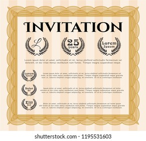 Orange Vintage invitation template. Vector illustration. With complex linear background. Retro design. 