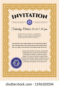 Orange Vintage invitation template. Vector illustration. Complex background. Money Pattern design. 