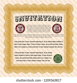 Orange Vintage invitation template. Vector illustration. Printer friendly. Sophisticated design. 