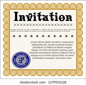 Orange Vintage invitation template. Vector illustration. With guilloche pattern and background. Money style design. 