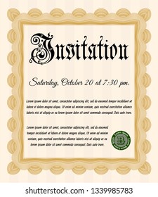 Orange Vintage invitation template. Vector illustration. Complex background. Superior design. 