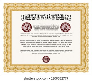 Orange Vintage invitation. Vector illustration. With guilloche pattern and background. Cordial design. 