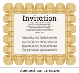 Orange Vintage invitation. Vector illustration. With guilloche pattern. Money style design. 