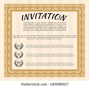 Orange Vintage invitation. Vector illustration. With complex linear background. Good design. 