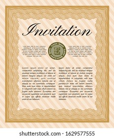 Orange Vintage invitation. Vector illustration. With guilloche pattern and background. Money Pattern. 