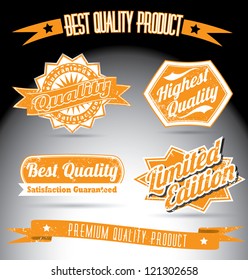 orange vintage premium quality labels with removable grunge effect