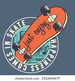 orange Vintage skateboard, shred the road