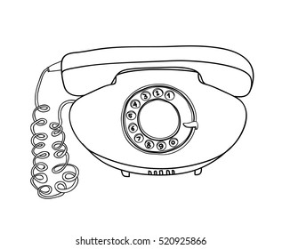 Orange vintage Telephone vector hand drawn line art cute illustration