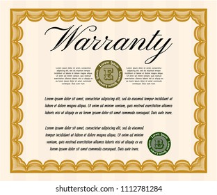Orange Vintage Warranty Certificate template. Beauty design. Complex background. Customizable, Easy to edit and change colors. 
