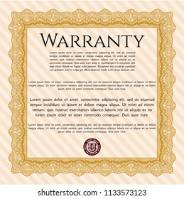 Orange Vintage Warranty Certificate template. With linear background. Money style design. Customizable, Easy to edit and change colors. 