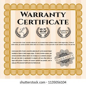 Orange Vintage Warranty Certificate template. With background. Elegant design. Customizable, Easy to edit and change colors. 