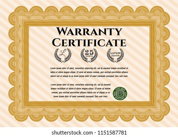 Orange Vintage Warranty Certificate template. Customizable, Easy to edit and change colors. Printer friendly. Money design. 