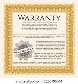 Orange Vintage Warranty Certificate template. Money design. Customizable, Easy to edit and change colors. With complex background. 