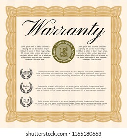 Orange Vintage Warranty Certificate template. Printer friendly. Elegant design. Detailed. 