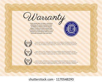 Orange Vintage Warranty Certificate template. Customizable, Easy to edit and change colors. With complex background. Money style design. 