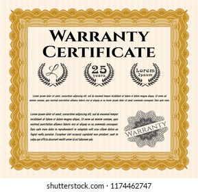 Orange Vintage Warranty Certificate template. Perfect design. Easy to print. Customizable, Easy to edit and change colors. 
