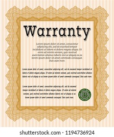 Orange Vintage Warranty Certificate template. With guilloche pattern. Customizable, Easy to edit and change colors. Nice design. 