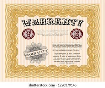 Orange Vintage Warranty Certificate template. With background. Customizable, Easy to edit and change colors. Money style design. 