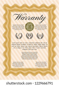 Orange Vintage Warranty Certificate template. Printer friendly. Money Pattern design. Detailed. 