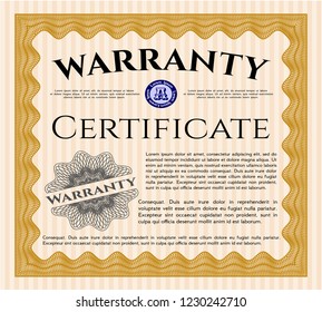 Orange Vintage Warranty Certificate template. With guilloche pattern and background. Customizable, Easy to edit and change colors. Modern design. 