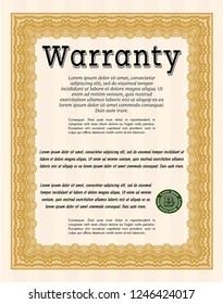 Orange Vintage Warranty Certificate template. Detailed. Complex background. Beauty design. 