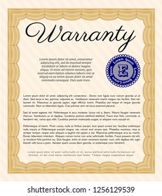 Orange Vintage Warranty Certificate template. With quality background. Detailed. Cordial design. 