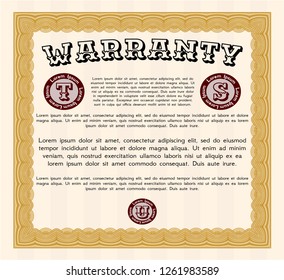 Orange Vintage Warranty Certificate template. Sophisticated design. Easy to print. Vector illustration. 