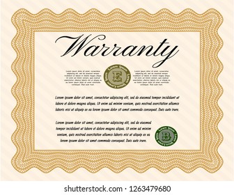 Orange Vintage Warranty Certificate template. Good design. Customizable, Easy to edit and change colors. With guilloche pattern. 