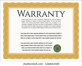 Orange Vintage Warranty Certificate template. Beauty design. With linear background. Customizable, Easy to edit and change colors. 