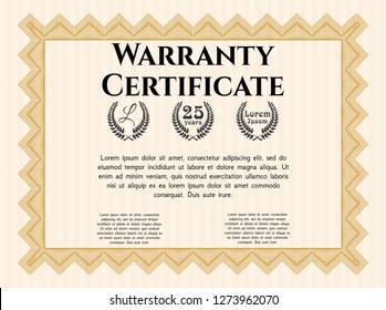 Orange Vintage Warranty Certificate template. Elegant design. Customizable, Easy to edit and change colors. Easy to print. 