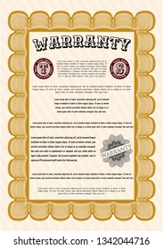Orange Vintage Warranty Certificate template. Money style design. Detailed. With quality background. 