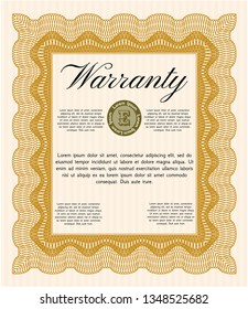 Orange Vintage Warranty Certificate template. With background. Detailed. Good design. 