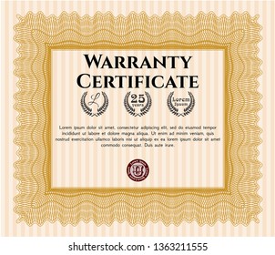 Orange Vintage Warranty Certificate template. Beauty design. Detailed. With complex background. 