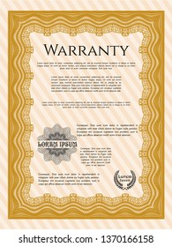 Orange Vintage Warranty Certificate template. Easy to print. Vector illustration. Artistry design. 