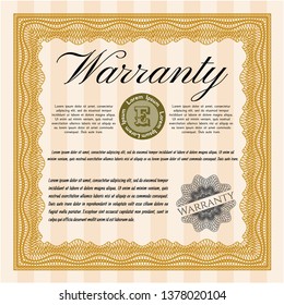 Orange Vintage Warranty Certificate template. Modern design. With linear background. Vector illustration. 