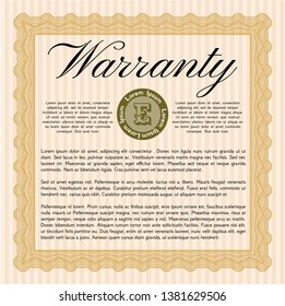Orange Vintage Warranty Certificate template. With complex linear background. Perfect design. Customizable, Easy to edit and change colors. 